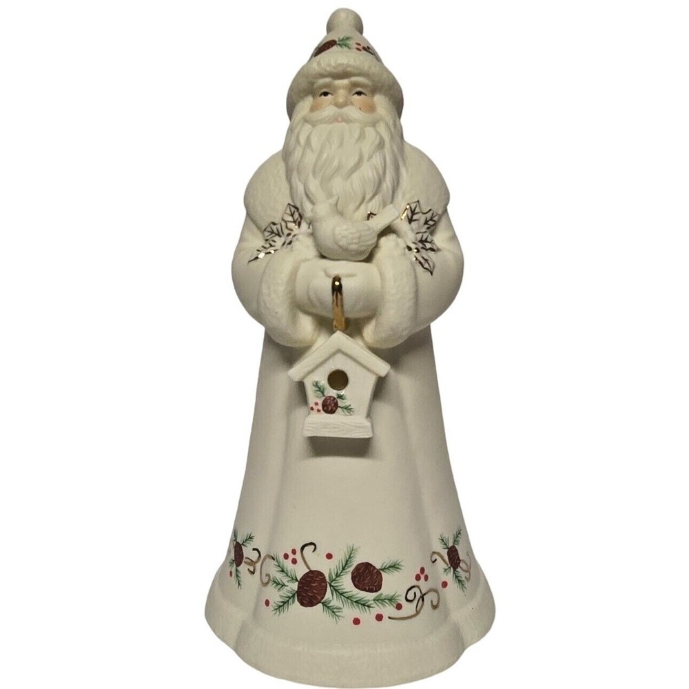 Vintage White Woodland Santa Musical Figurine 10" Birdhouse Pinecone Decor